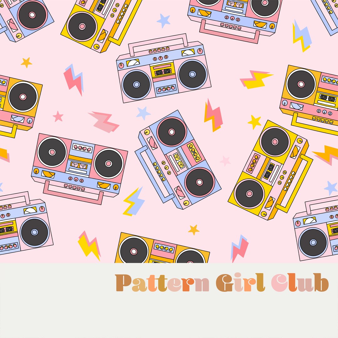 Retro Boombox Cassette Player Seamless Repeat Pattern Boho Neutral for ...