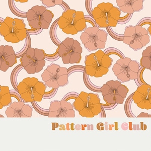 70s Hibiscus Rainbow Hawaii Beach Summer Hibiscus Seamless Repeat Pattern Boho Neutral for Commercial Use