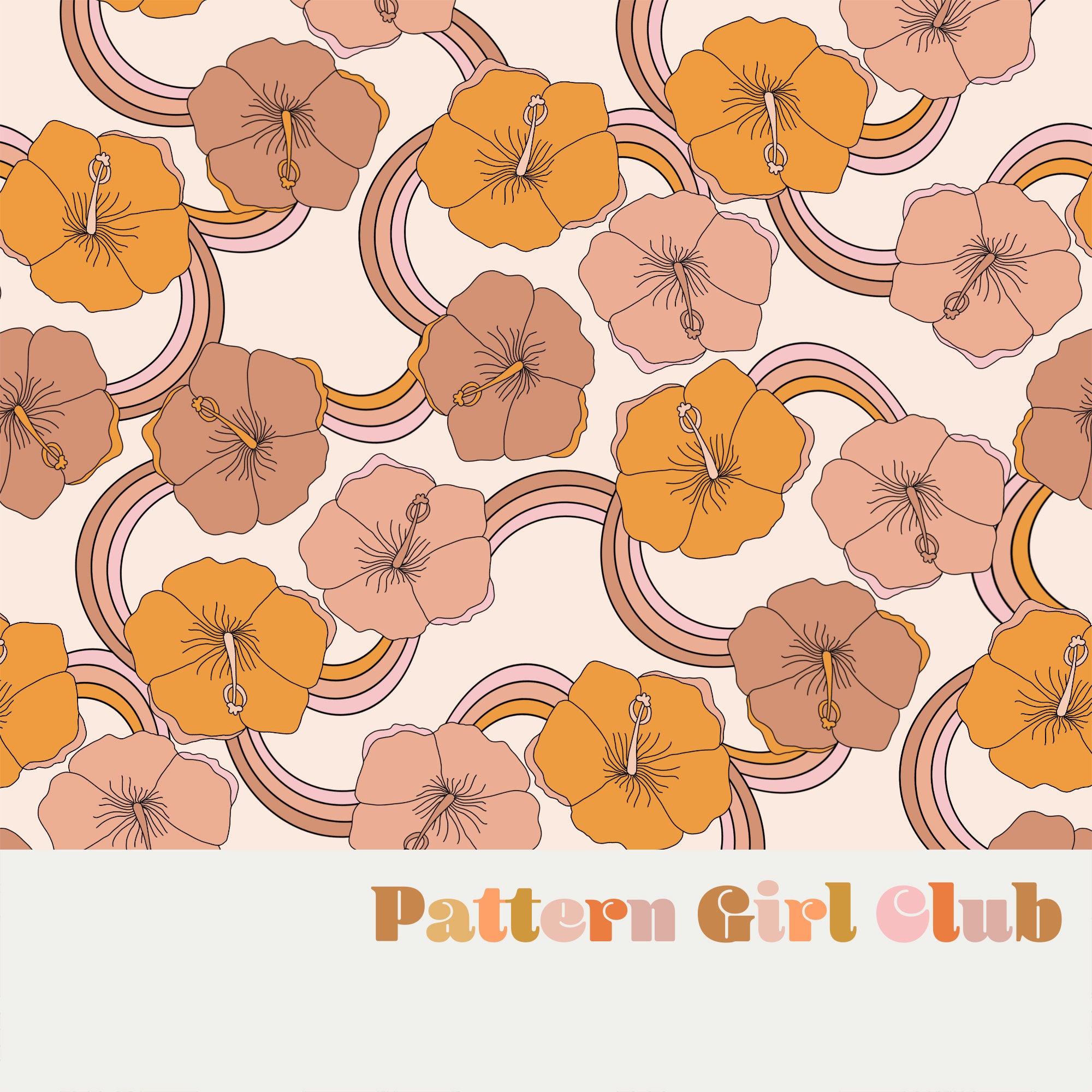 70s Hibiscus Rainbow Hawaii Beach Summer Hibiscus Seamless Repeat Pattern Boho Neutral for Commercial Use