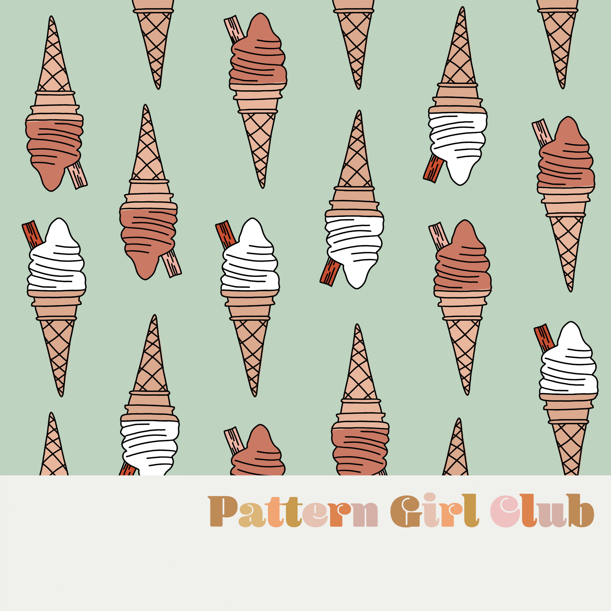 Vintage Ice Cream Cones Cute Kids Seamless Repeat Pattern Boho Neutral for Commercial Use Vintage Ice Cream Cones Cute Kids Seamless Repeat Pattern Boho Neutral for Commercial Use
