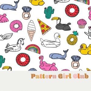 Pool Floats Summer Seamless Repeat Pattern Boho Neutral for Commercial Use