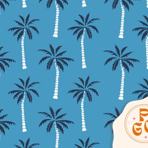 Summer Palm Tree Blue Summer Tropical Seamless Repeat Pattern for Commercial Use