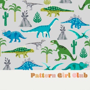 Dinosaurs Kids Blue and Green Boys Seamless Repeat Pattern Boho Neutral for Commercial Use
