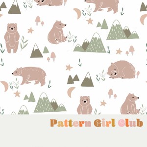 Woodland Bear Mountains Berçário Meninos Boho Berçário Padrão de repetição sem costura Boho Neutro para uso comercial