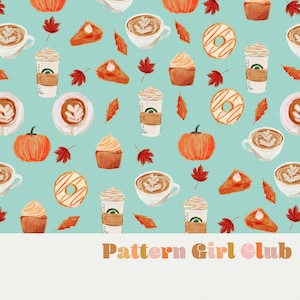 Pumpkin Spice Latte Watercolor Food Seamless Repeat Pattern Boho Neutral for Commercial Use