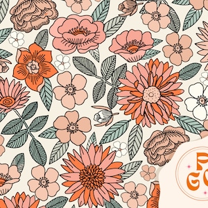 Vintage 70s Floral Light Seamless Repeat Pattern Boho Neutral for Commercial Use