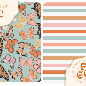 SET of 2 Butterflies and Stripes Swallowtail Butterfly Seamless Repeat Pattern Boho Neutral for Commercial Use