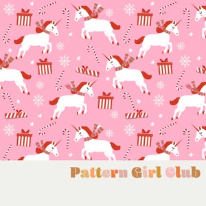 Christmas Unicorn coordinate Holiday Seamless Repeat Pattern Boho Neutral for Commercial Use
