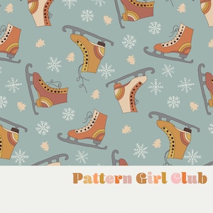 Retro Ice Skates Seamless Repeat Pattern Boho Neutral for Commercial Use