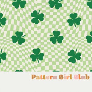 St Patricks Day Retro Clover Dambord Roze en Groen Naadloos Herhaalpatroon Boho Neutraal voor commercieel gebruik