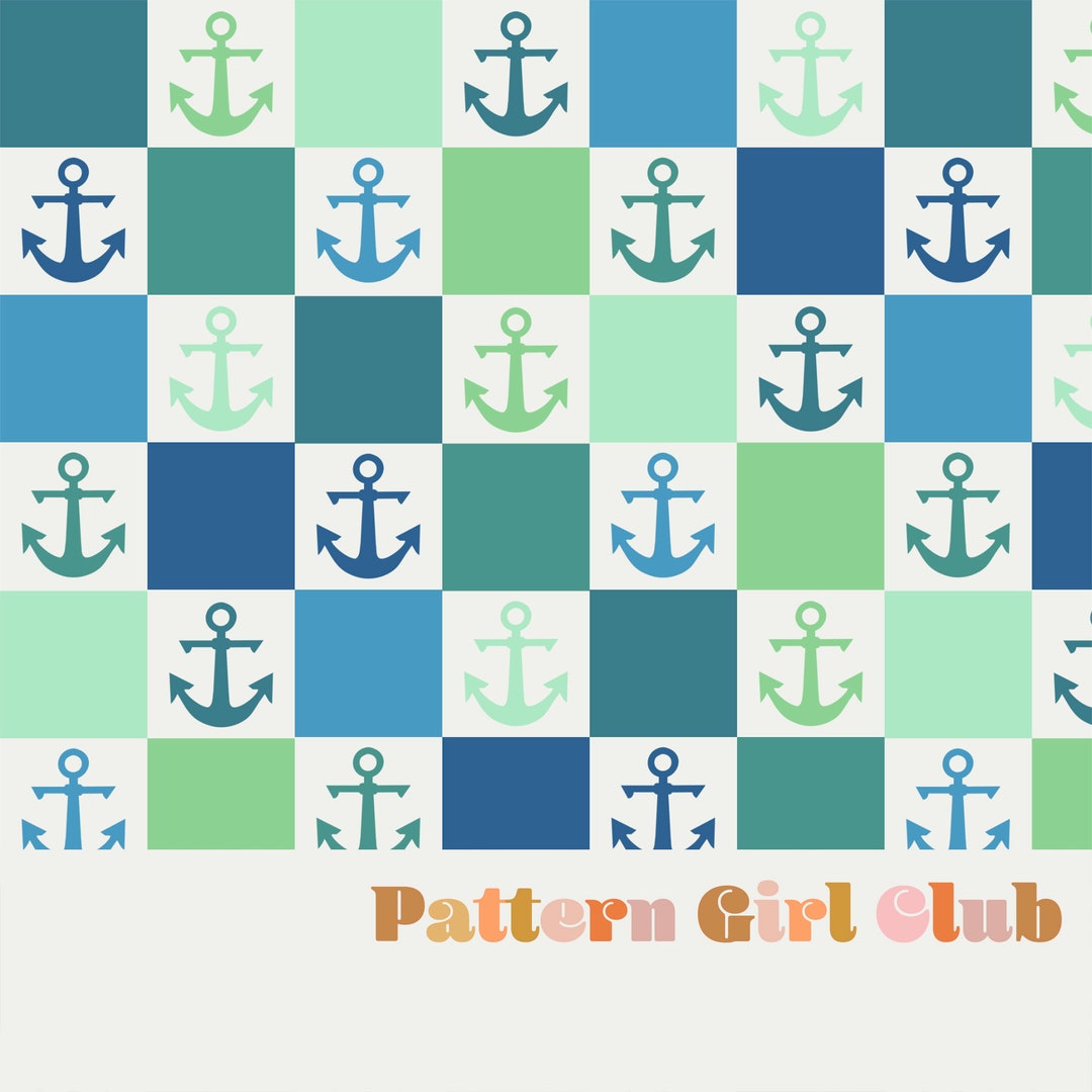 Anchor Nautical Checkerboard Seamless Repeat Pattern Boho Neutral for ...