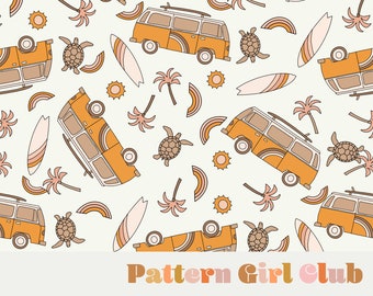 70s Summer Surf Beach Seamless Repeat Pattern Boho Neutral for Commercial Use