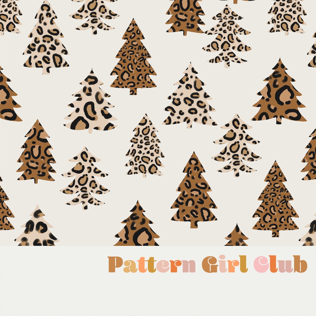 Leopard Print Christmas Trees Holiday Seamless Repeat Pattern Boho