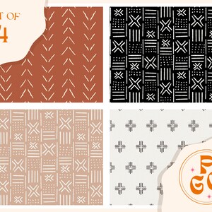 シームレス ファイル 4 個セット - MudCloth シームレス リピート パターン ボヘミアン ニュートラル 商業用