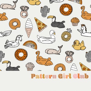 Pool Floats Boho Colors Summer Seamless Repeat Pattern Boho Neutral for Commercial Use