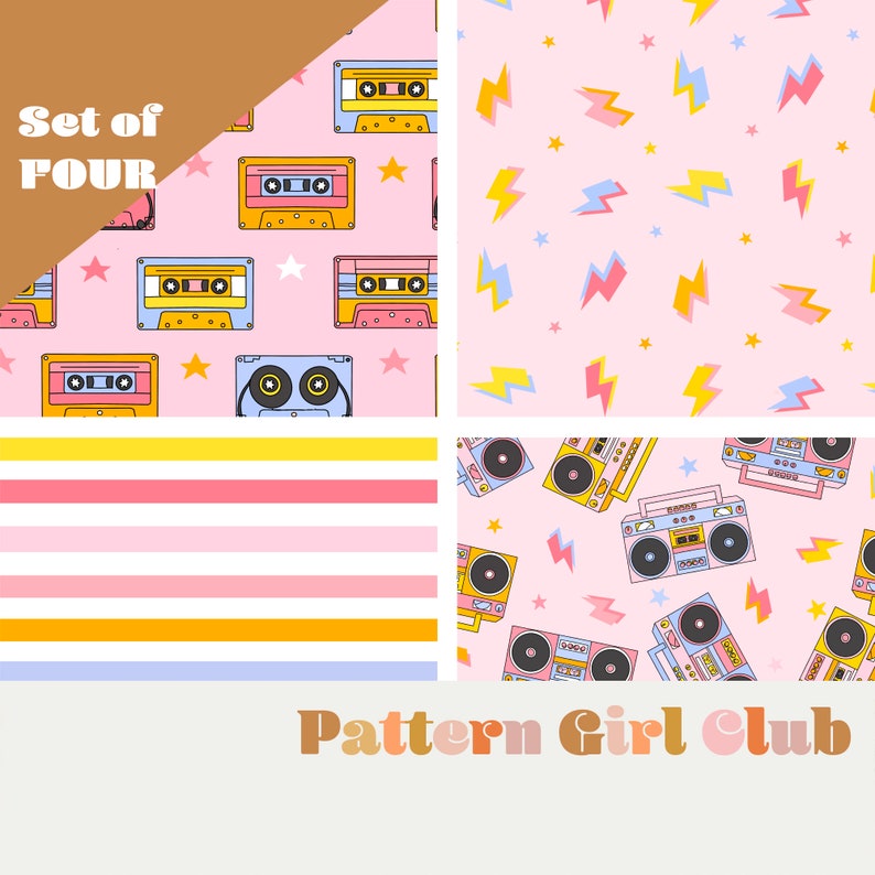 Retro Cassette & Boombox Seamless Pattern Set – Rockstar Repeat Files ...