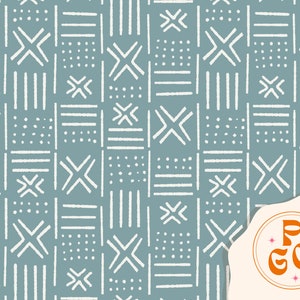 Mudcloth Dusty Blue Seamless Repeat Pattern Boho Neutral for Commercial Use