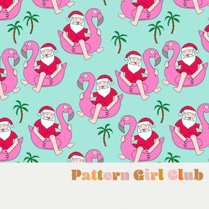 Christmas Santa Flamingo Tropisch Naadloos Herhaal Patroon Boho Neutraal voor commercieel gebruik