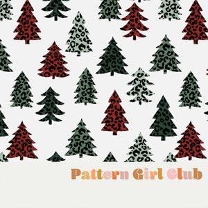 Leopard Print Christmas Trees Holiday Seamless Repeat Pattern Boho Neutral for Commercial Use