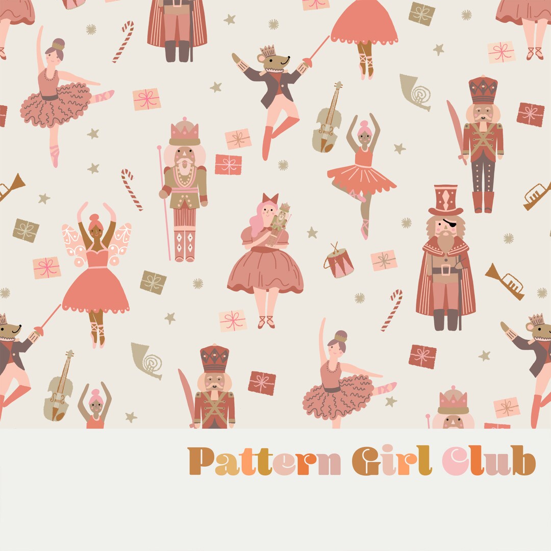 Boho Nutcracker Ballet Muted Christmas Seamless Repeat Pattern Boho