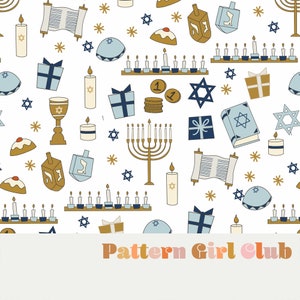Hanukkah Doodles Seamless Repeat Pattern Boho Neutral for Commercial Use