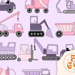 Construction Vehicles Girls Seamless Repeat Pattern Boho Neutral for Commercial Use