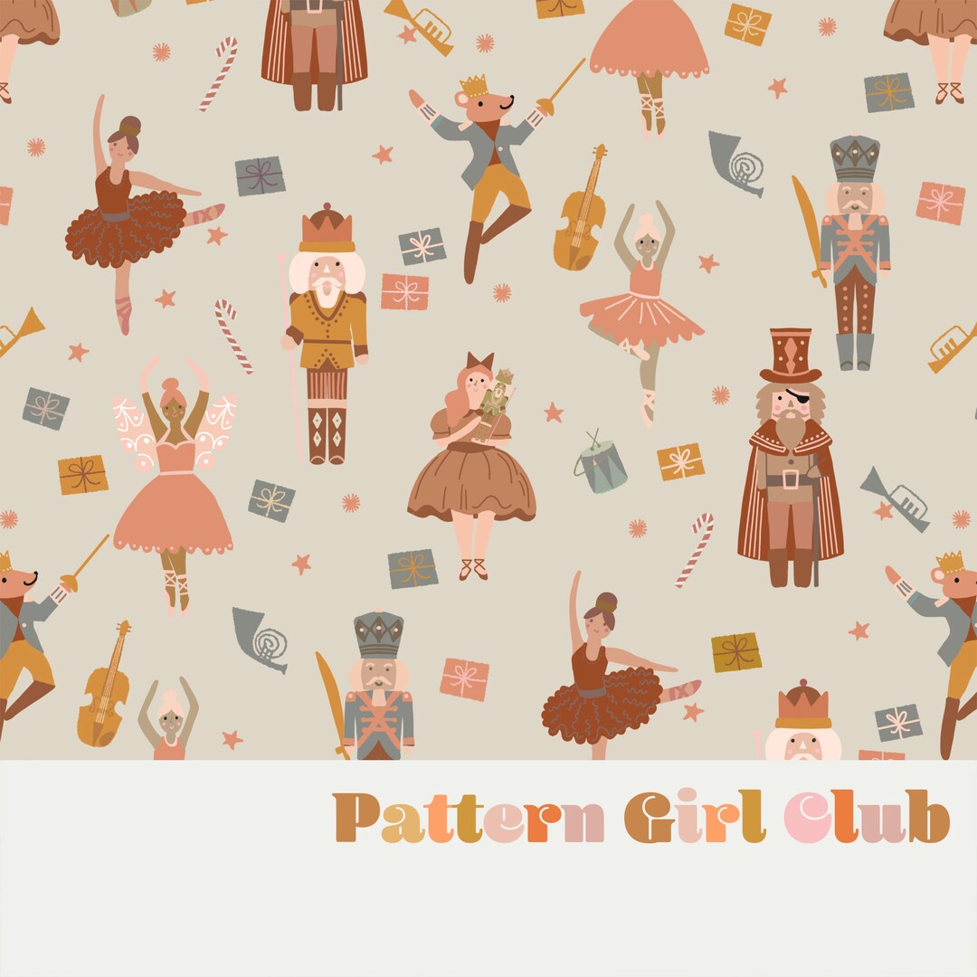 Boho Nutcracker Ballet Muted Christmas Seamless Repeat Pattern Boho