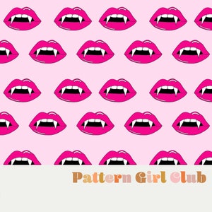 Vampire Lips Halloween Spooky Fall Autumn Seamless Repeat Pattern Boho Neutral for Commercial Use