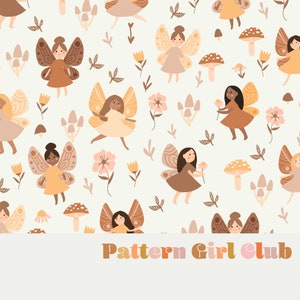 Cottagecore Boho Fairies Seamless Repeat Pattern Boho Neutral for Commercial Use