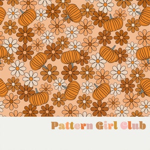Retro Pumpkin Florals Boho Muted Neutral Seamless Repeat Pattern Boho Neutral for Commercial Use