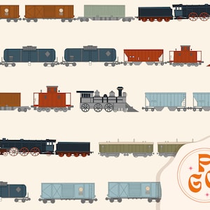 Trenes de vapor, locomotoras, vagones, vagones de cola para niños Patrón de repetición sin costuras Boho Neutral para uso comercial