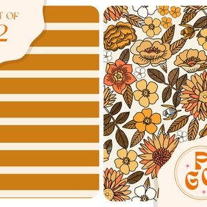 SET of 2 Vintage 70s Floral Stripes Coordinate Seamless Repeat Pattern Boho Neutral for Commercial Use