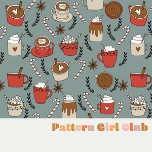 Kerst Warme Chocolademelk Kerst Voedsel Naadloze Herhaal Patroon Boho Neutraal voor Commercieel Gebruik