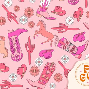 Pink Fuchsia Western Cowgirl Boots Cute Cactus Seamless Repeat Pattern Boho Neutral for Commercial Use