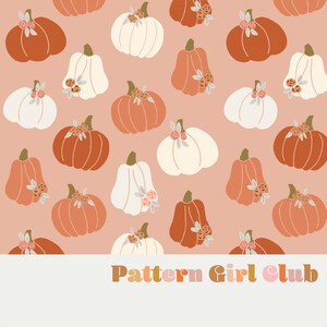 Floral Boho Pumpkins Seamless Repeat Pattern Boho Neutral for Commercial Use