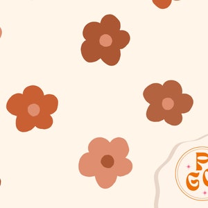 Retro Fall Cottagecore Autumn Daisies Florals Seamless Repeat Pattern Boho Neutral for Commercial Use