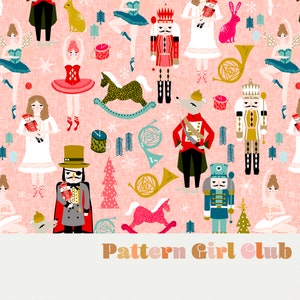 Nutcracker Ballet Christmas pink Seamless Repeat Pattern for Commercial Use