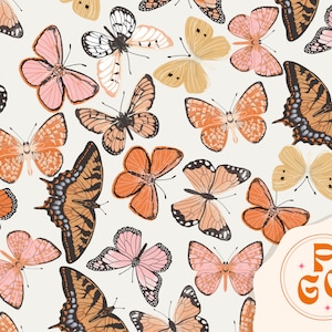 Boho Butterflies Seamless Repeat Pattern Boho Neutral for Commercial Use