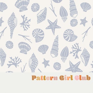 Seashells Beach Summer Dusty Blue Patrón de repetición sin costuras Boho Neutral para uso comercial