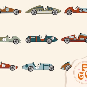 Raceauto's Oldtimers Jongens Naadloos Herhaalpatroon Boho Neutraal voor commercieel gebruik