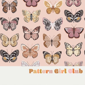 Boho Butterflies Boho Blush Seamless Repeat Pattern Boho Neutral for Commercial Use