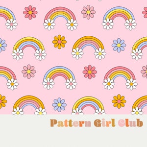 Daisy Rainbows Hippie Seamless Repeat Pattern Boho Neutral for Commercial Use