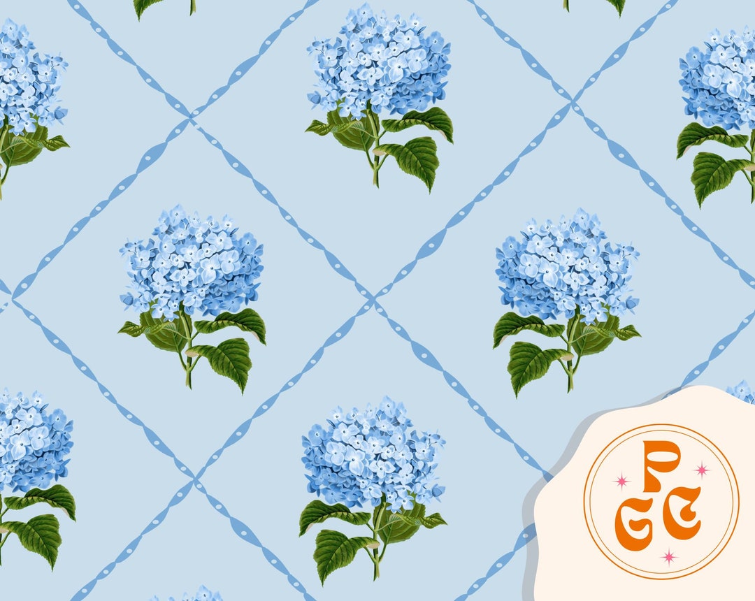 Hydrangea Traditional Grand Millennial Blue and White Classic Floral ...