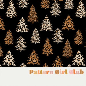 Leopard Print Christmas Trees Holiday Seamless Repeat Pattern Boho Neutral for Commercial Use