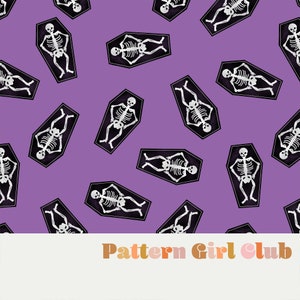 Skeletons and Coffins Halloween Seamless Repeat Pattern Boho Neutral for Commercial Use