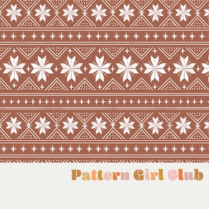 Gedempte kerst Nordic Fair Isle rode sneeuwvlokken naadloze herhaling patroon Boho neutraal voor commercieel gebruik