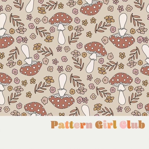 Fall Mushrooms Cottagecore Seamless Repeat Pattern Boho Etsy