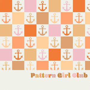 Anchor Nautical Checkerboard Seamless Repeat Pattern Boho Neutral for Commercial Use