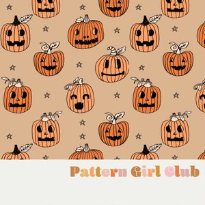 Jack O Lanterns Pumpkins Fall Autumn Seamless Repeat Pattern Boho Neutral for Commercial Use