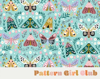 Butterflies and Moths beautiful spring florals Seamless Repeat Pattern Boho Neutral for Commercial Use